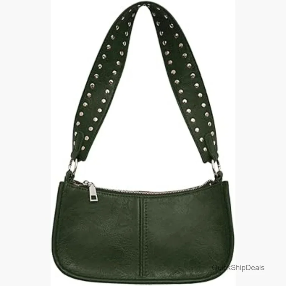 Y2K Studded Faux Leather Hobo Bag Adjustable Strap Crossbody Shoulder Purse - Picture 1 of 7